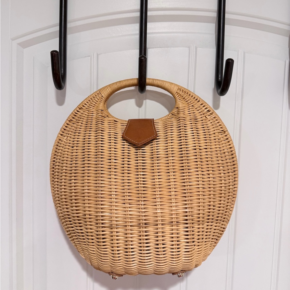 J. McLaughlin Round Tan Woven Mini Bag